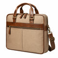 Aktentasche 40 x 8 x 30 cm aus Textil und Kunstleder Beige Braun mit Schultergurt