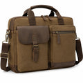 Aktentasche 40 x 30 x 12 cm aus Canvas und Leder Braun für Laptop Arbeit Vintage