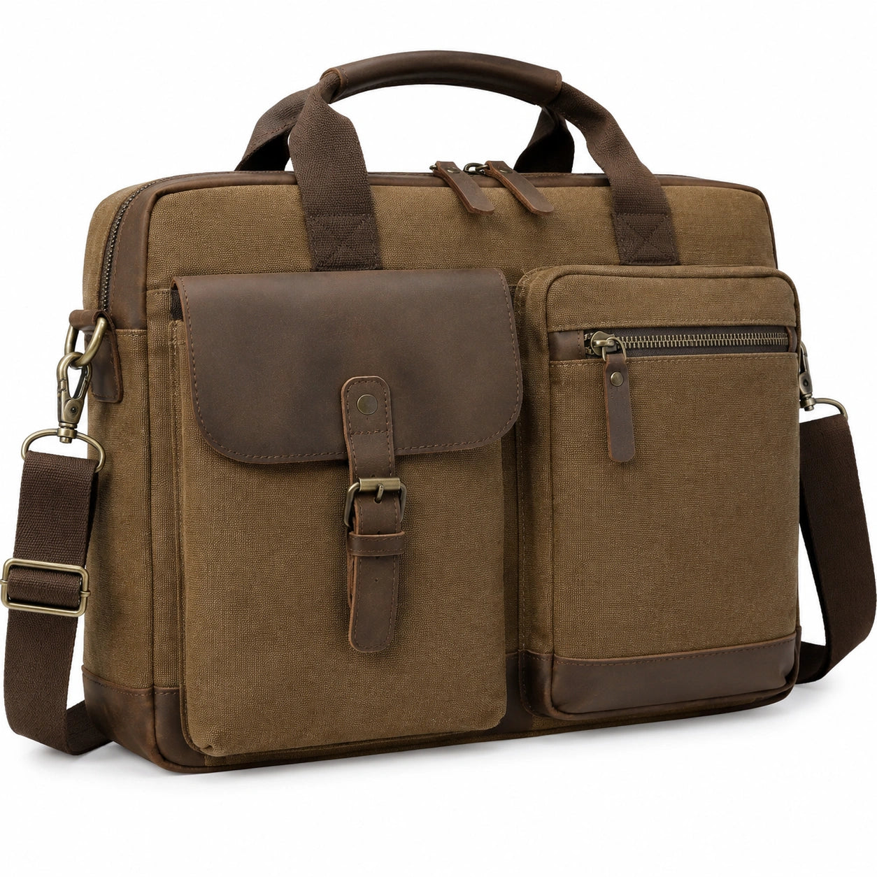 Aktentasche 40 x 30 x 12 cm aus Canvas und Leder Braun für Laptop Arbeit Vintage