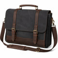 Aktentasche 40 x 12 x 30 cm aus Canvas Schwarz Braun mit Schultergurt im Vintage-Stil
