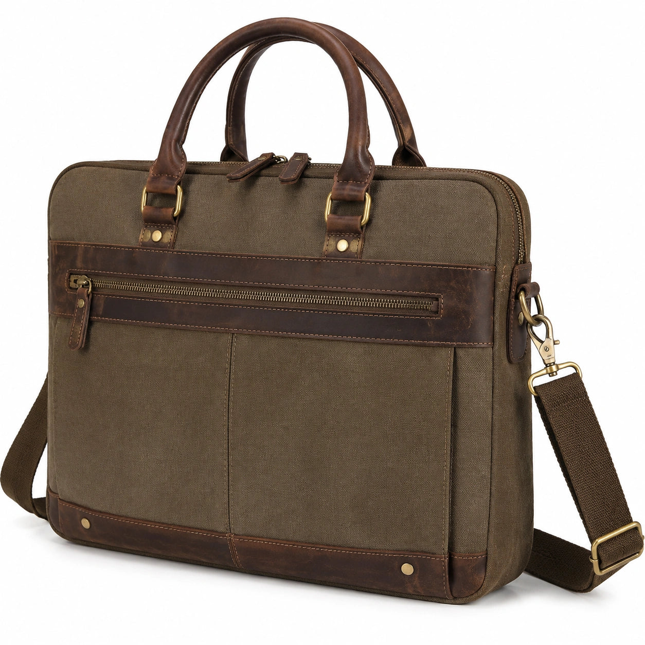 Laptoptasche 40 x 30 x 10 cm aus Canvas und Kunstleder Braun mit Schultergurt