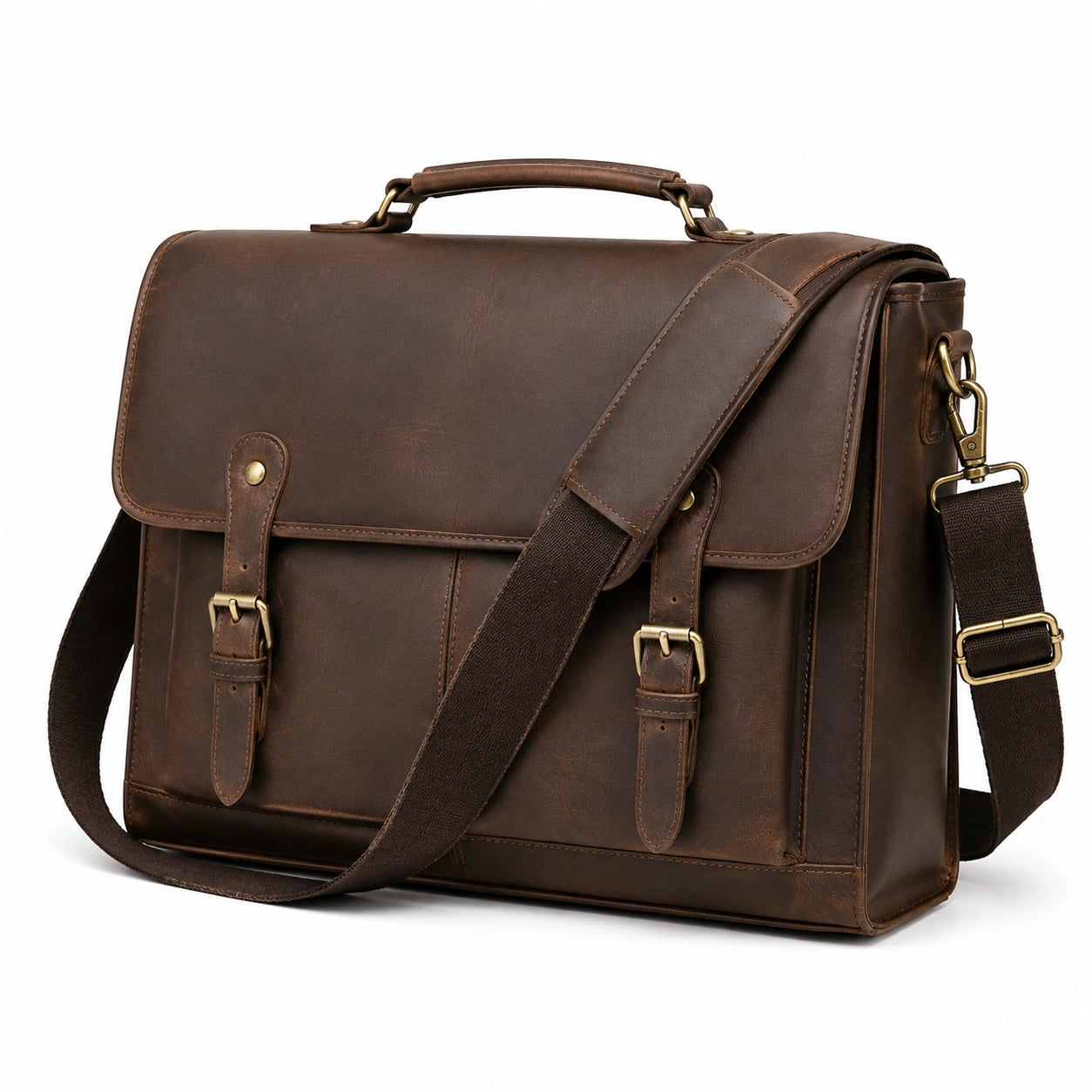 Aktentasche 40 cm aus braunem Leder mit Schultergurt im Vintage-Stil