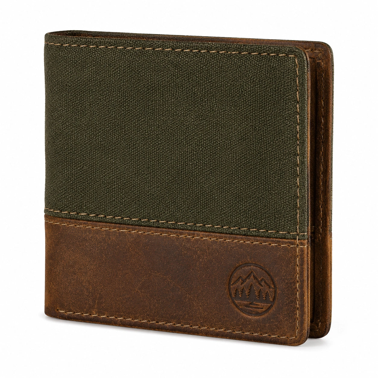 Geldbörse 12 x 9.5 x 2 cm aus Leder Braun Grün im Faltformat