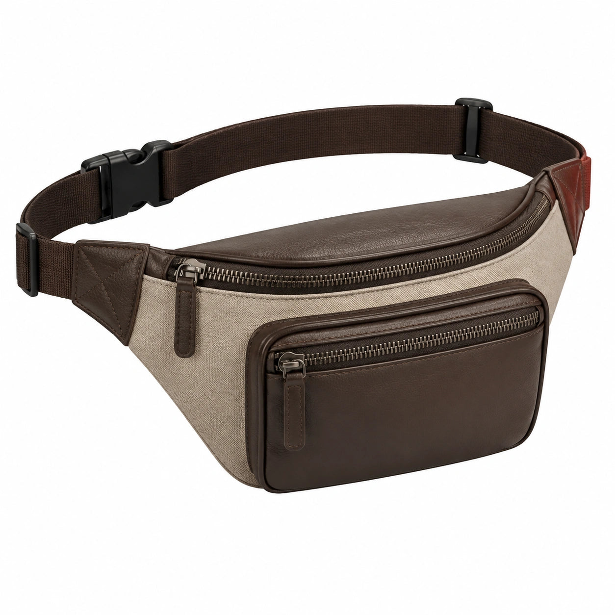 Bauchtasche verstellbare Größe aus Textil und Kunstleder Braun Beige mit Reißverschluss