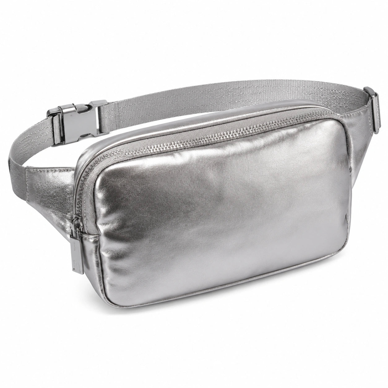 Hüfttasche 25 x 5 x 14 cm Kunstleder Silber Metallic mit verstellbarem Gurt