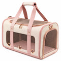 Haustier-Transporttasche 45 x 28 x 28 cm aus Polyester in Creme/Rosa mit Netzfenstern