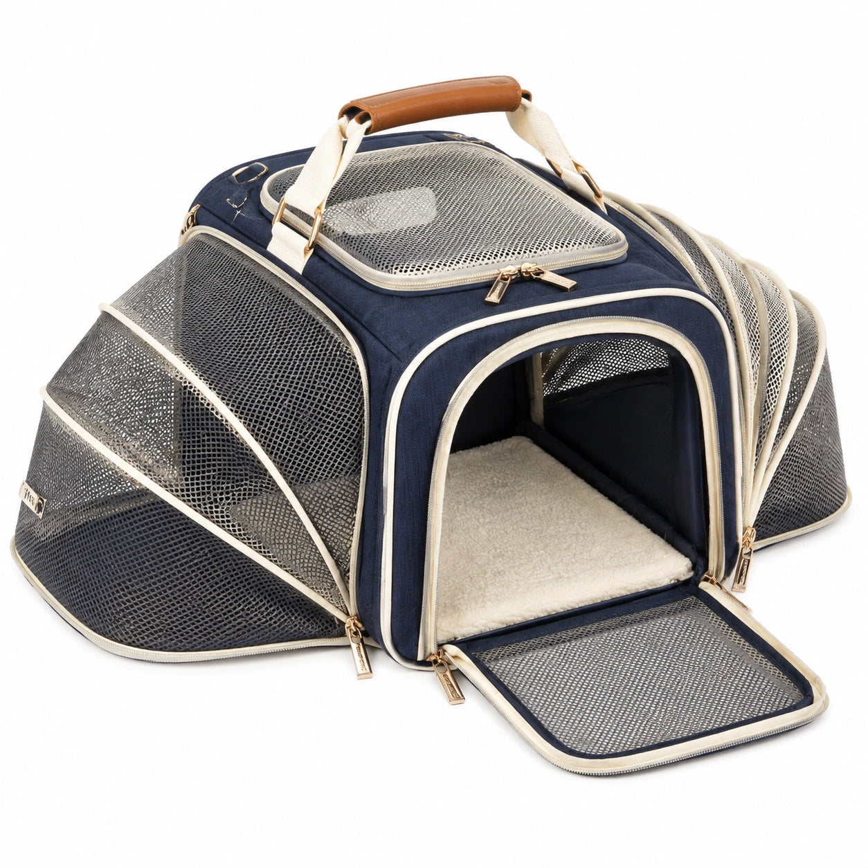 Haustier Transporttasche 45 x 30 x 30 cm aus Textil und Netzgewebe in Dunkelblau faltbar