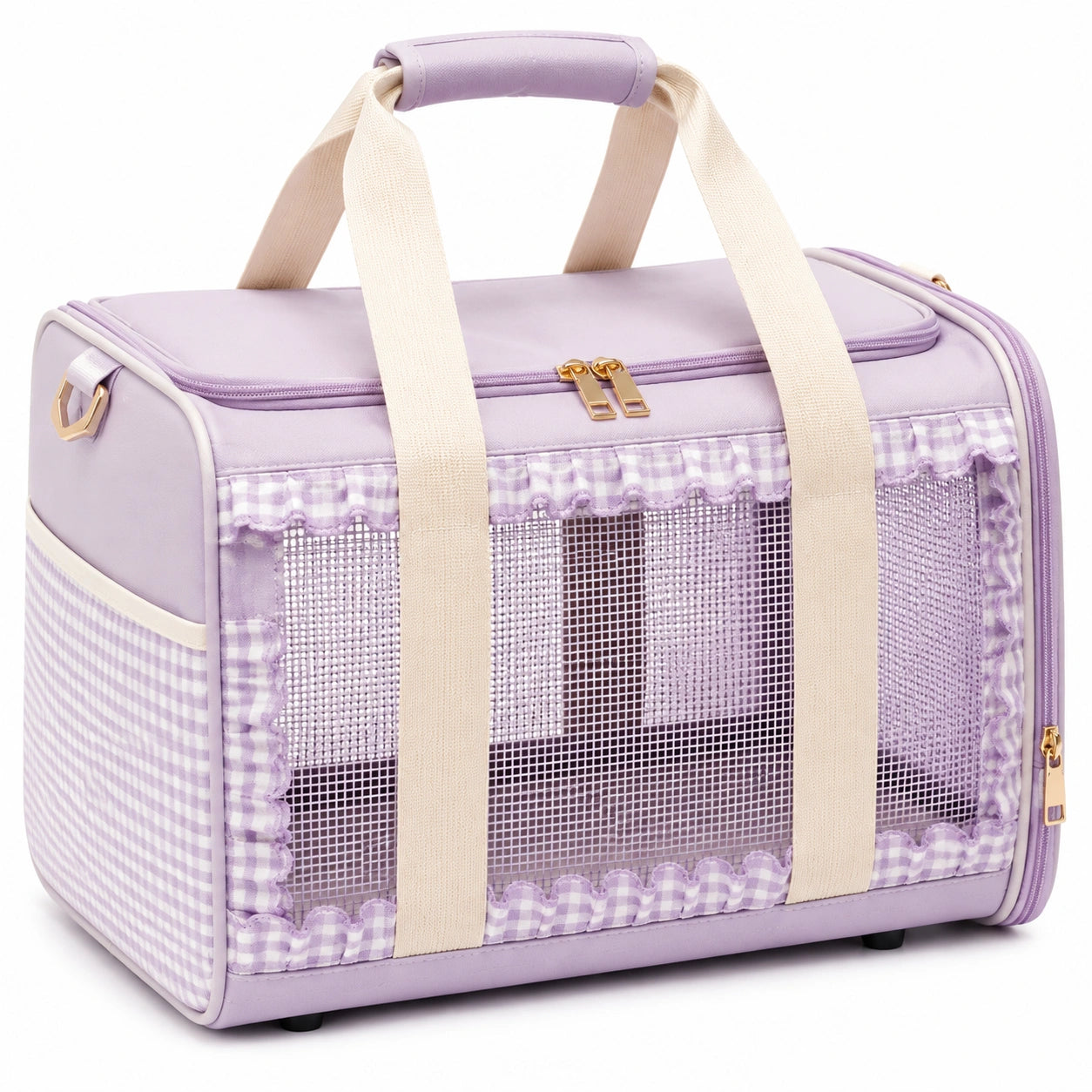 Haustier-Transporttasche 43 x 28 x 30 cm aus Polyester in Lila mit Netzfenster und Tragegriffen