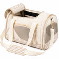 Haustier Transporttasche 45 x 28 x 30 cm aus Textil Beige kariert mit Netzfenstern