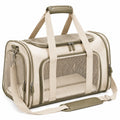 Haustier-Transporttasche 45 x 28 x 30 cm Beige Olivgrün mit Netzfenstern und Schultergurt
