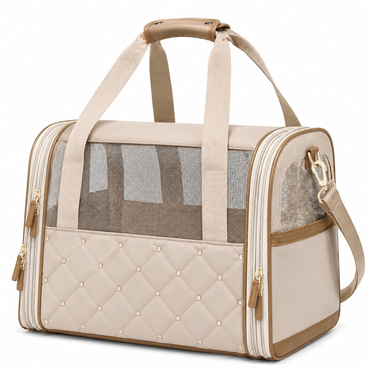 Transporttasche für Haustiere 45 x 28 x 30 cm Kunstleder Beige mit Netzfenstern