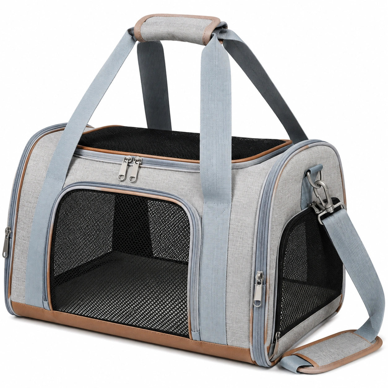 Tiertransporttasche 45 x 28 x 30 cm aus Textil Grau mit Netzfenstern für Kleintiere