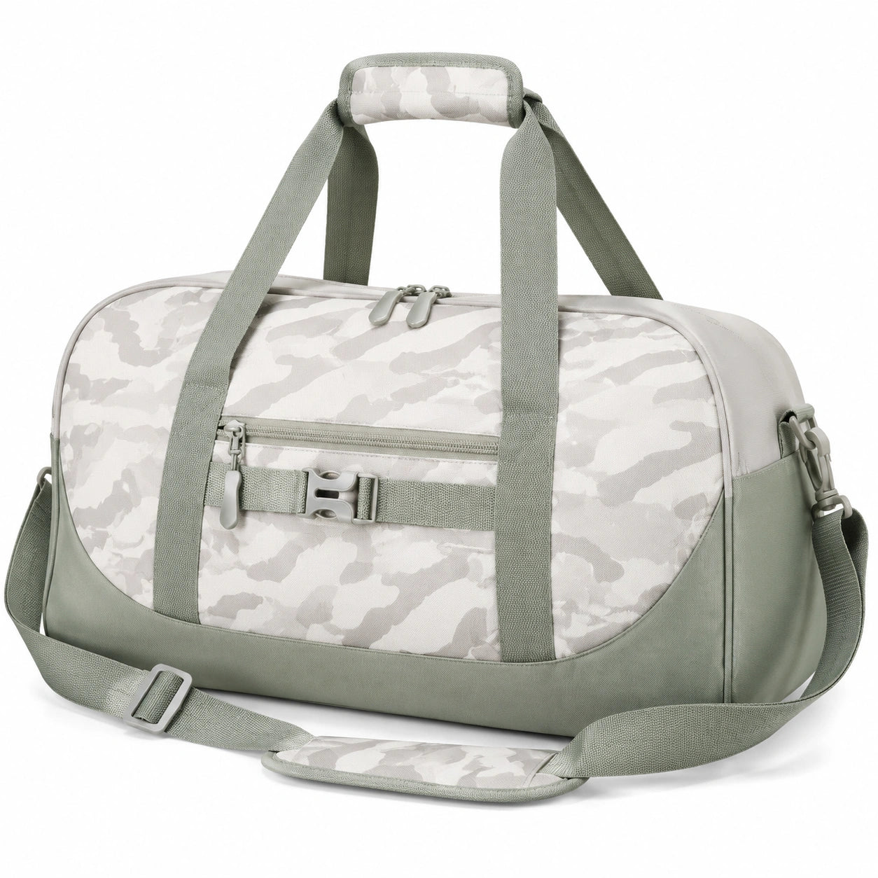 Sporttasche 45 x 25 x 25 cm Textil Grau Grün mit Camouflage Muster und Schultergurt