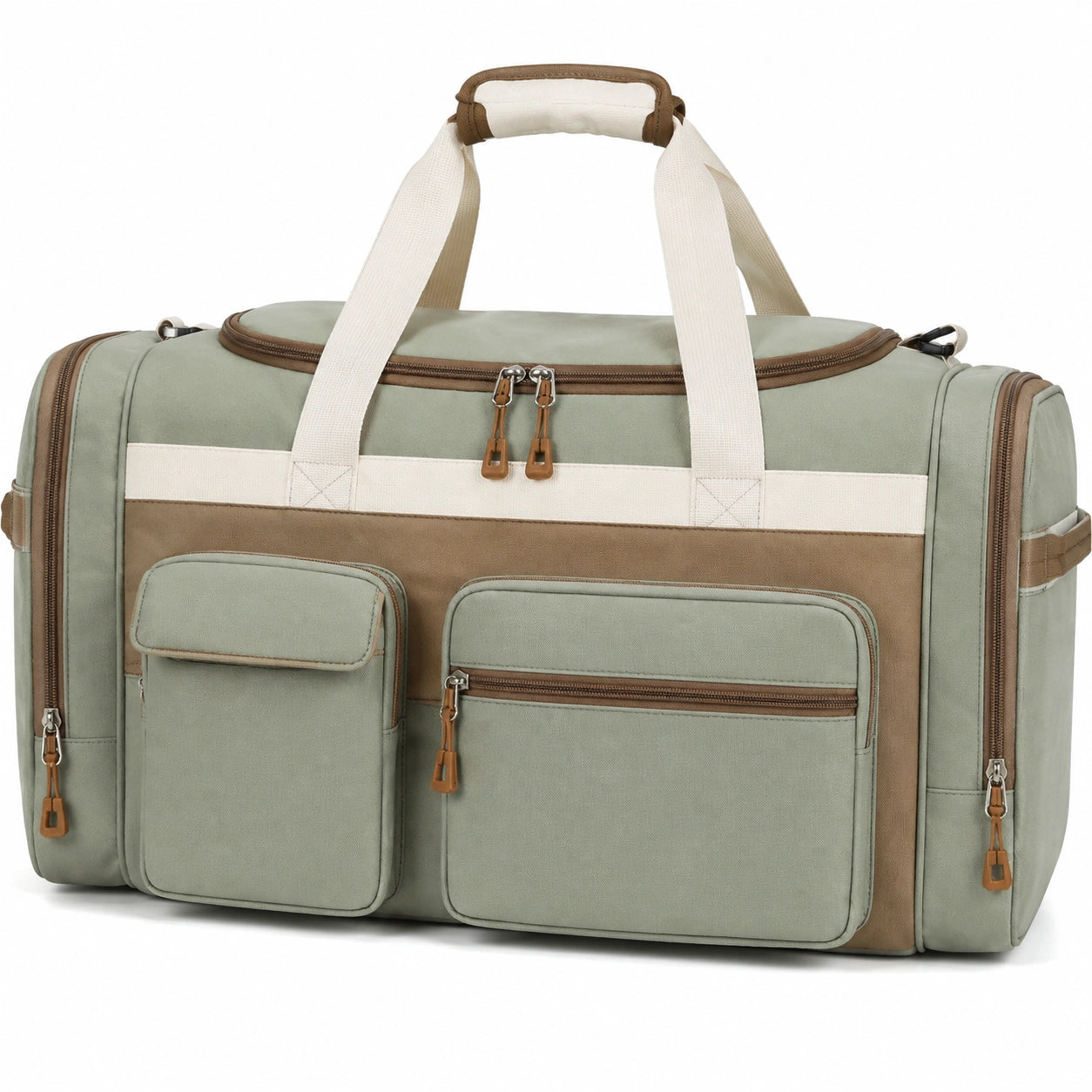Reisetasche 50 x 25 x 30 cm Textil Salbeigrün Braun mit Mehrfachfächern