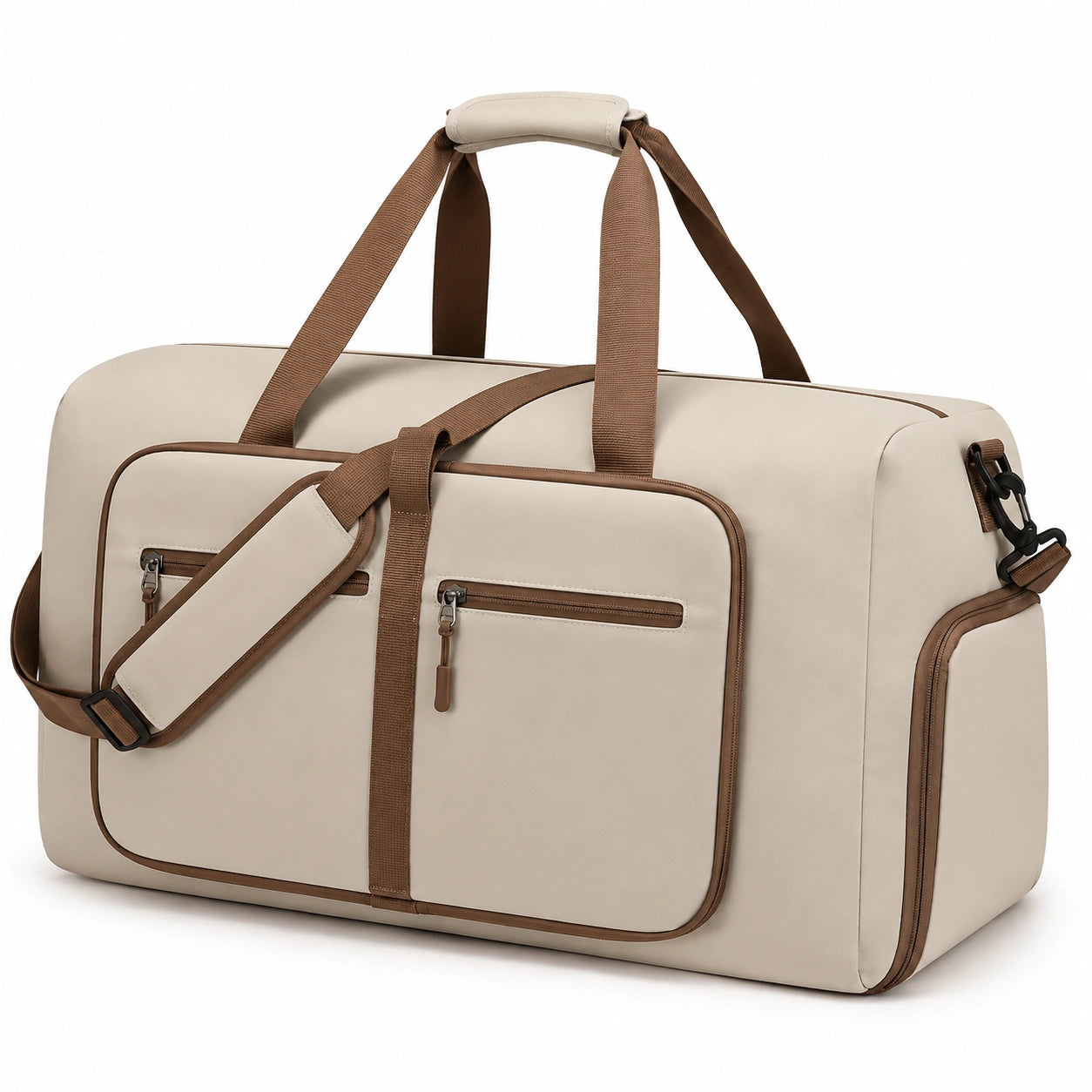 Reisetasche 52 x 28 x 30 cm aus Kunstleder Beige Braun mit Schultergurt für Reisen