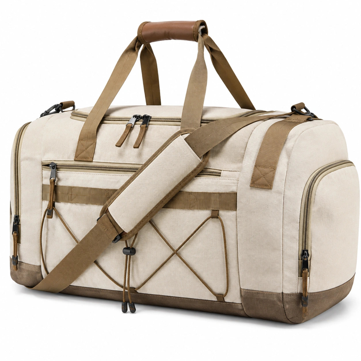 Reisetasche 55 cm Textil Beige Braun mit Schultergurt und Reißverschluss