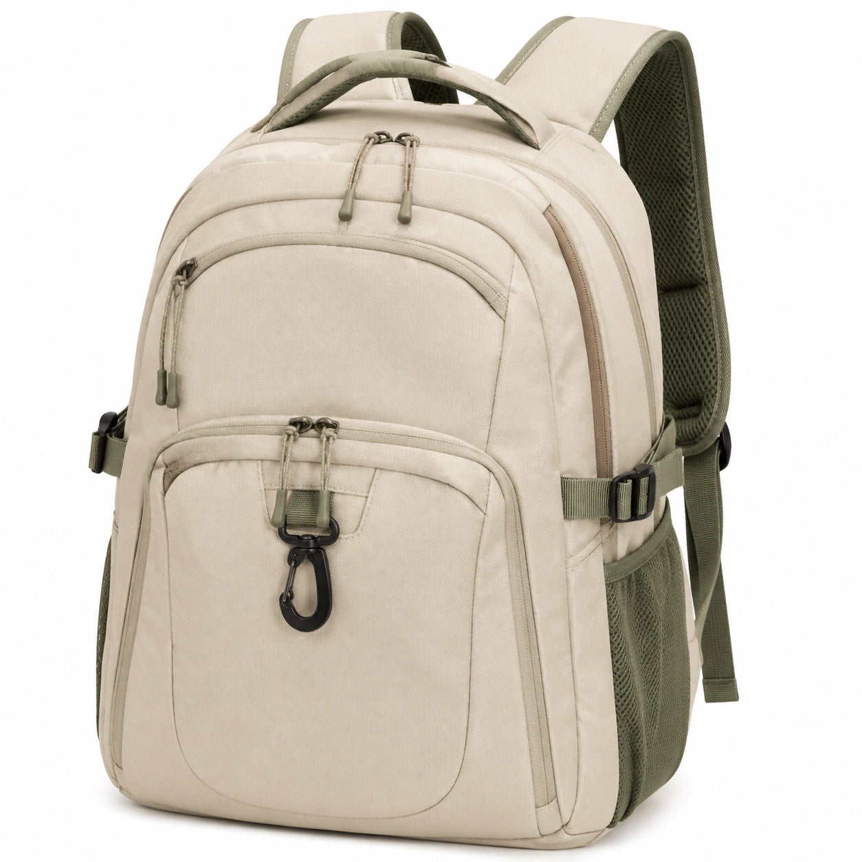Rucksack 32 x 20 x 48 cm Polyester Beige Olivgrün mit Mehrfachfächern für Alltag und Reisen