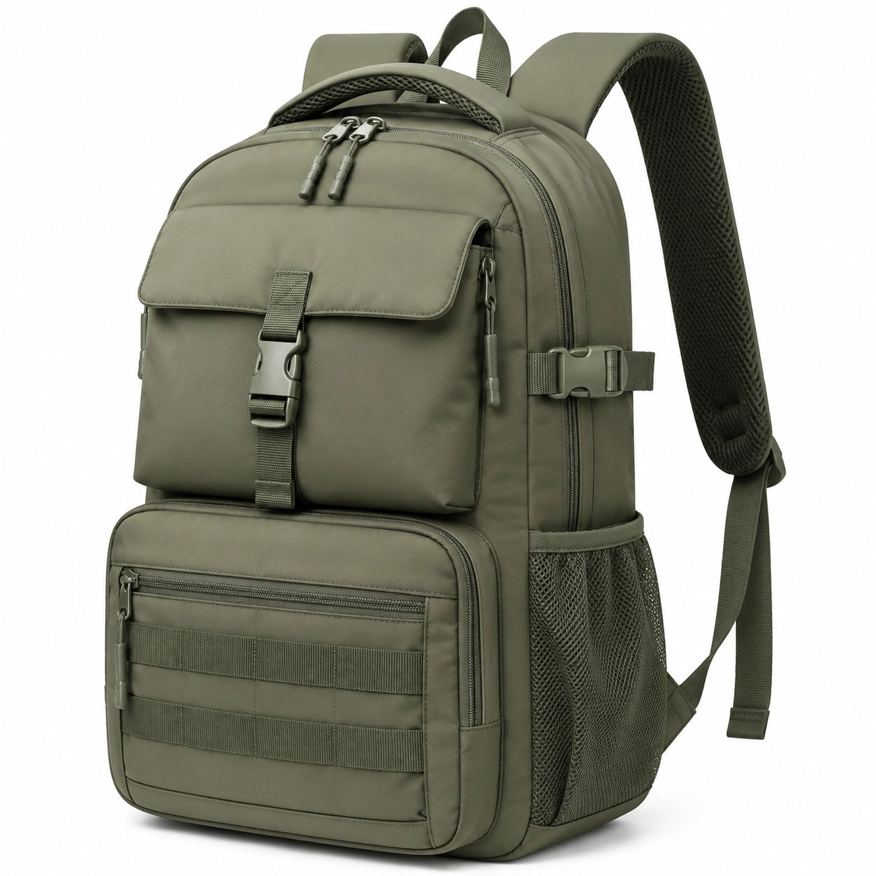 Rucksack 48 x 32 x 18 cm aus Textilgewebe Olivgrün mit Mehrfachfächern für Alltag und Outdoor