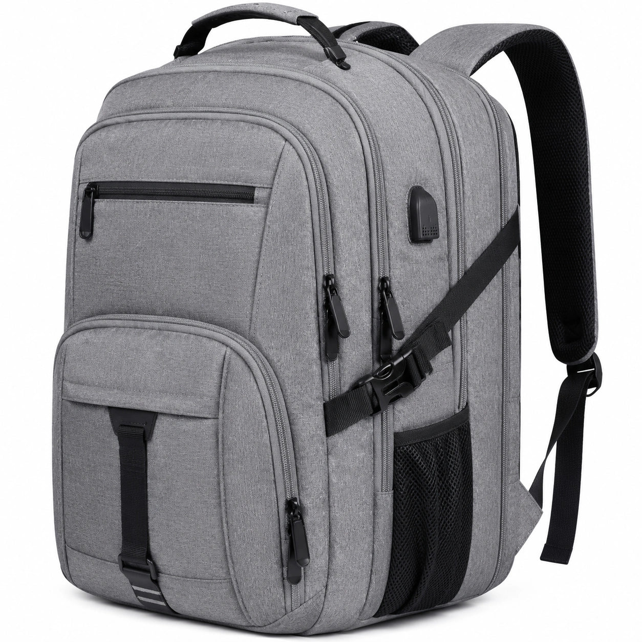 Laptop Rucksack 48 cm Grau Schwarz aus Textilgewebe mit USB Anschluss für Alltag und Reise