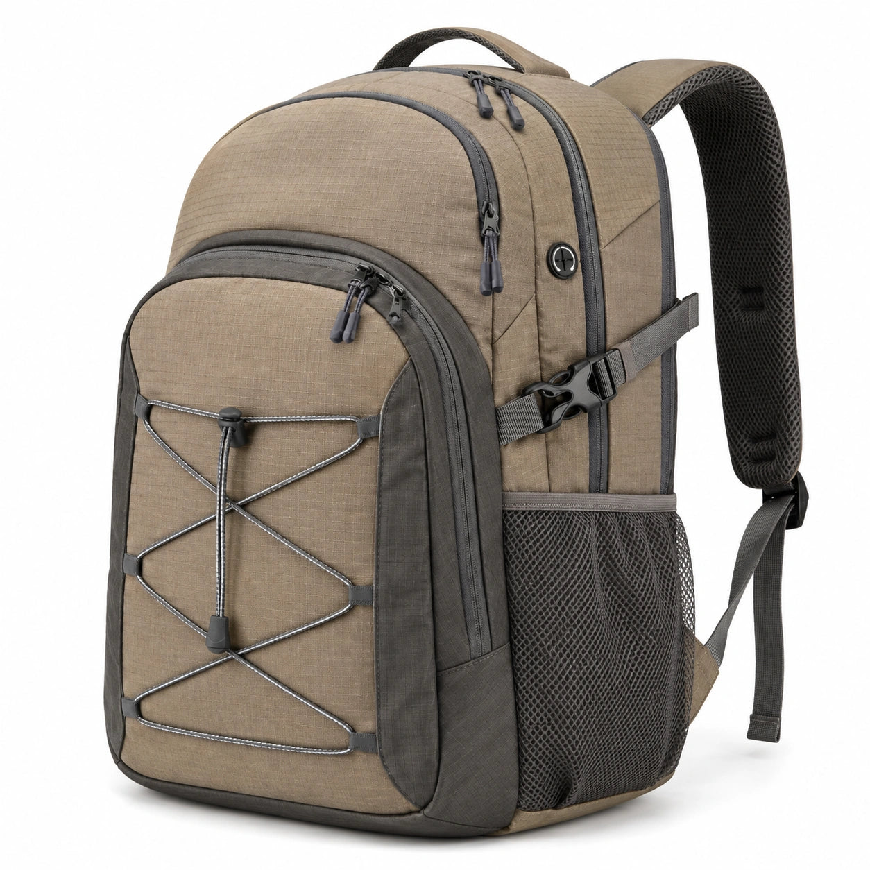 Rucksack 48 x 30 x 20 cm Textilgewebe Khaki Schwarz für Outdoor mit Netzfächern