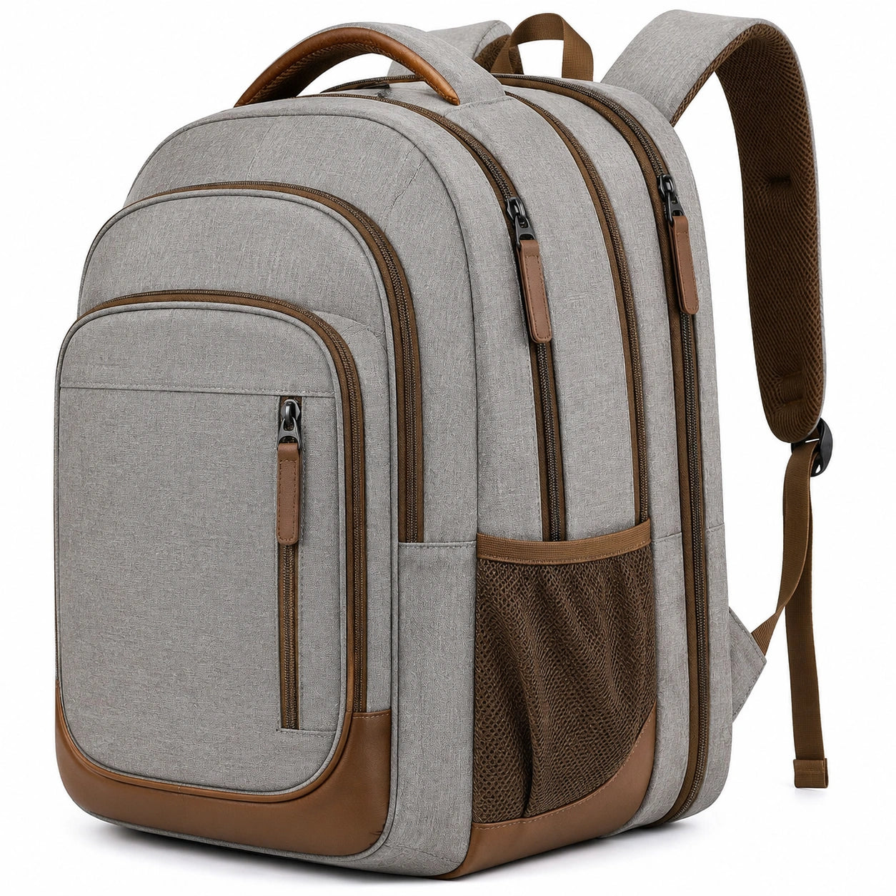 Rucksack 32 x 18 x 46 cm aus Textil Grau Braun für Alltag und Reise mit Reißverschlussfächern