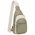 Brusttasche 18 x 8 x 32 cm aus Kunstleder in Olivgrün Beige mit verstellbarem Schultergurt für Alltag