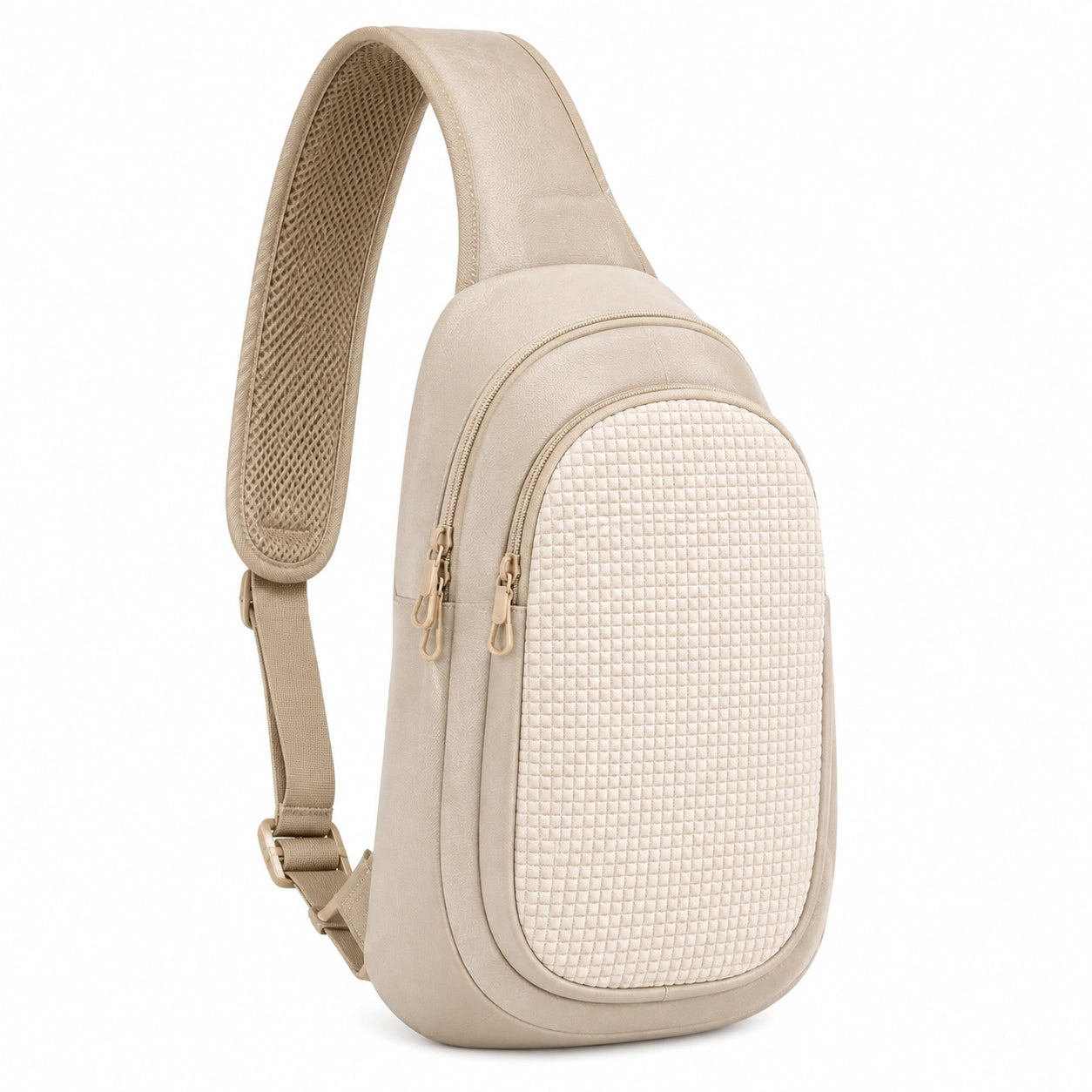 Umhängetasche 18 x 8 x 32 cm Kunstleder Beige mit Reißverschluss für den Alltag